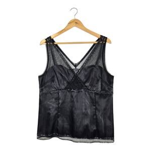 Sigred Olsen Chic Beaded Cami Tank Top 14 Black Mesh Gray Satin Whimsigoth